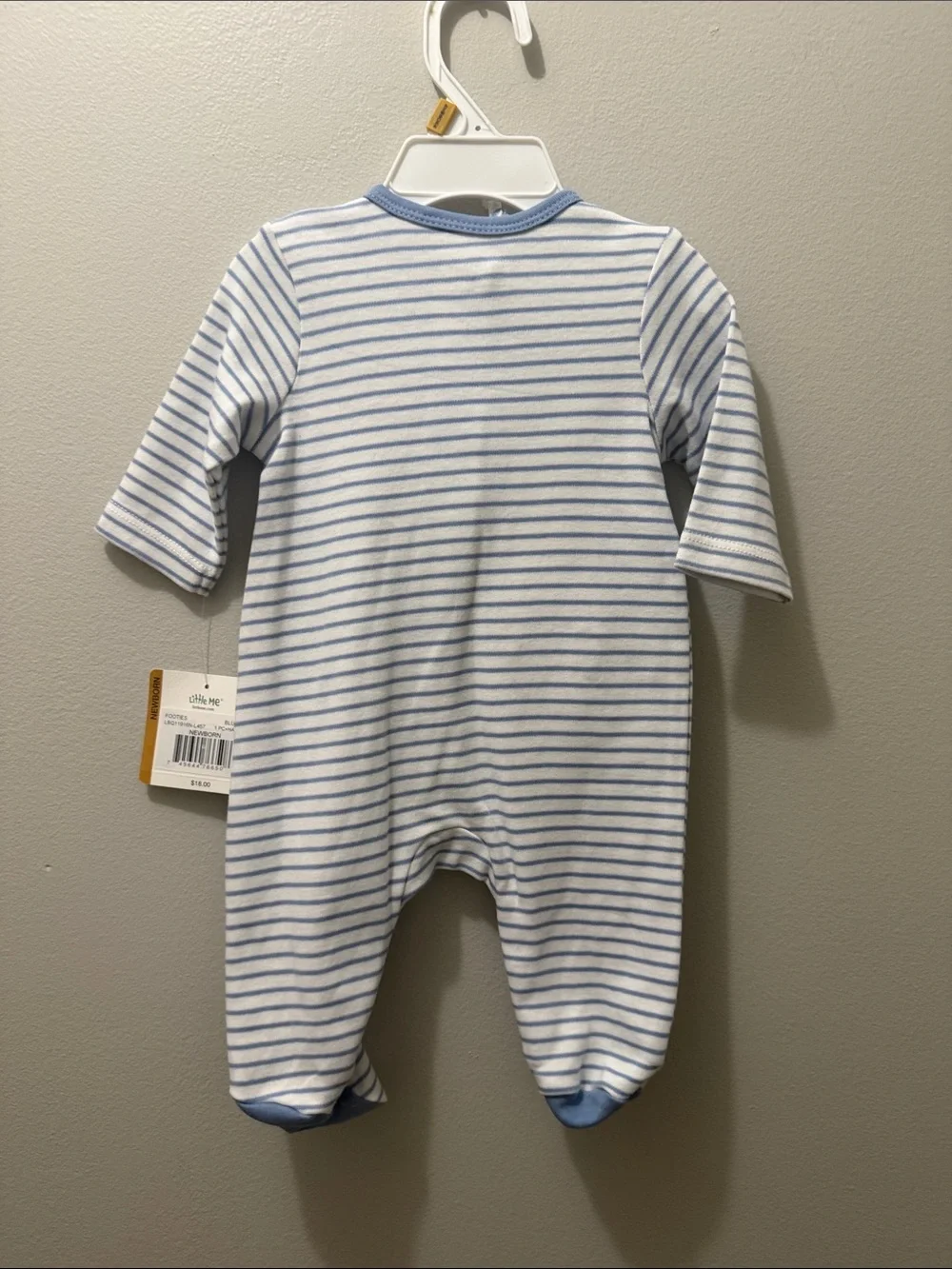 Little Me Blue & White Striped Baby One-Piece with Elephant Appliqués and Hat